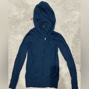 All Saints Mode Merino Zip Up Hoodie Navy Blue XS